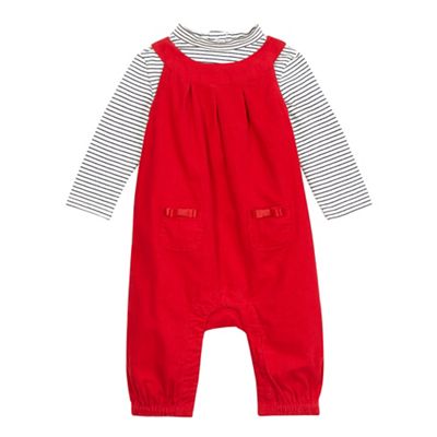 J by Jasper Conran Baby girls' red cord dungarees and striped top set